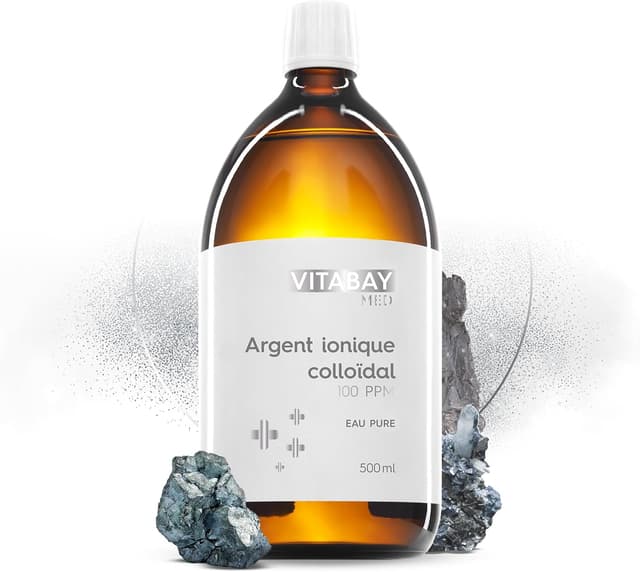 Detalle de Vitabay Med Argent Colloïdal 100 ppm ionique, 500 ml (vegan, flacon ambré) – à appliquer 3 fois par jour