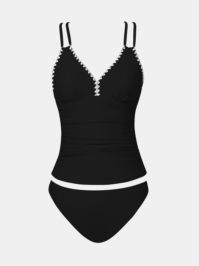 Detalle de CUPSHE Tankini da donna con scollo a V, bordo all’uncinetto e slip a vita media