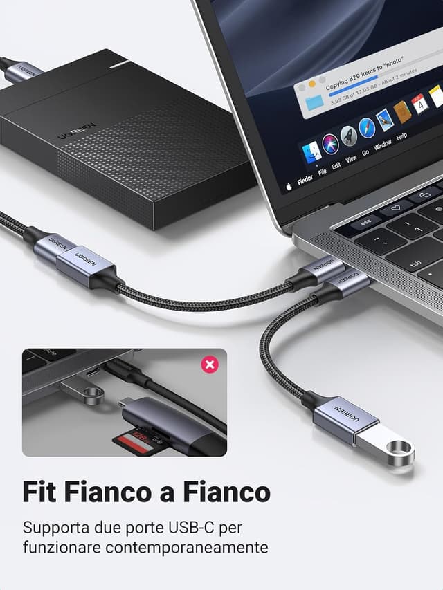 Detalle de UGREEN Cavo OTG Type-C maschio a USB 3.0 femmina 5 Gbps in nylon intrecciato (compatibile con iPhone, iPad, MacBook e Galaxy)