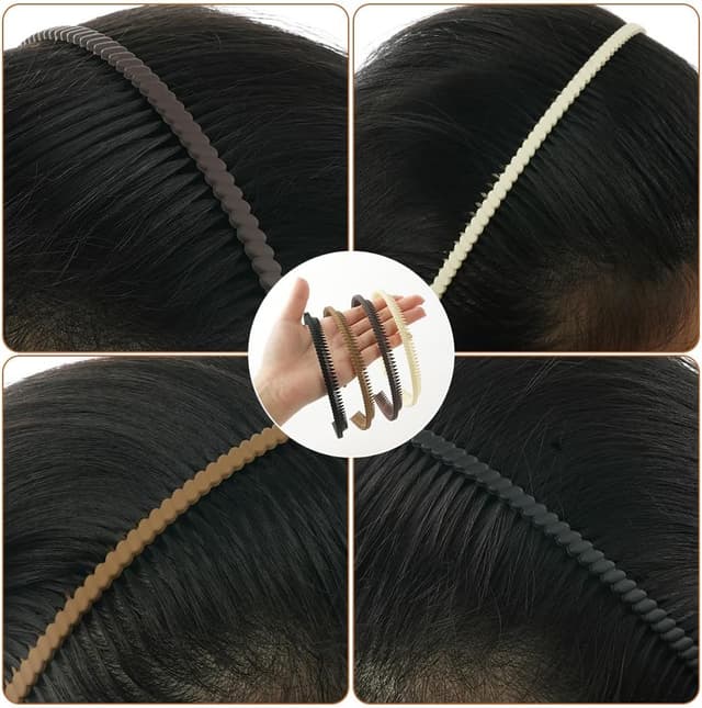 Detalle de LOPHE lot de 8 serre-têtes zigzag anti-glisse ABS (noir, café, caqui, blanc cassé) pour yoga, fitness et maquillage