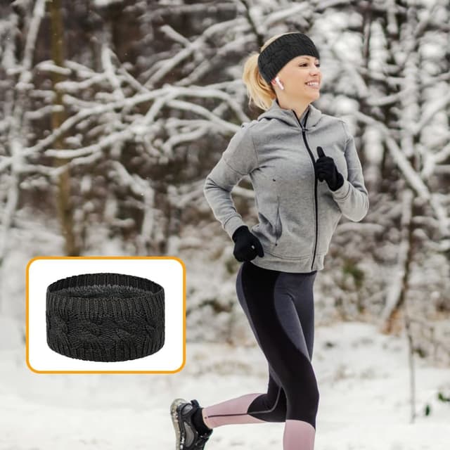 Detalle de LOPHE Bandeau peluche hiver femme extensible gris foncé – cache-oreilles pour courir ou skier