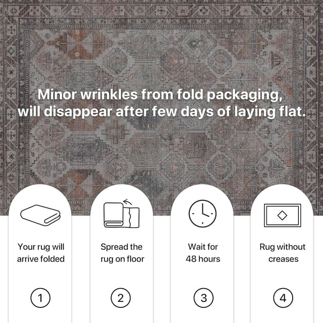 Detalle de BEIMO Tapis de salon vintage lavable en machine antidérapant gris foncé 160x230 cm