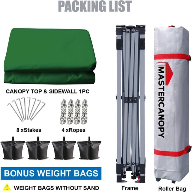 Detalle 2 de MasterCanopy Durable EZ Pop-up Gazebo Tent with 1 Sidewall (3x3M) – Forest Green