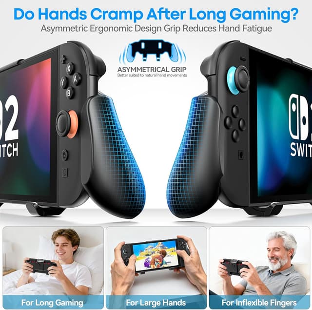 Detalle de OIVO Grip Compatible with Nintendo Switch 2 ergonomic grip case with adjustable stand and 5 game card slots