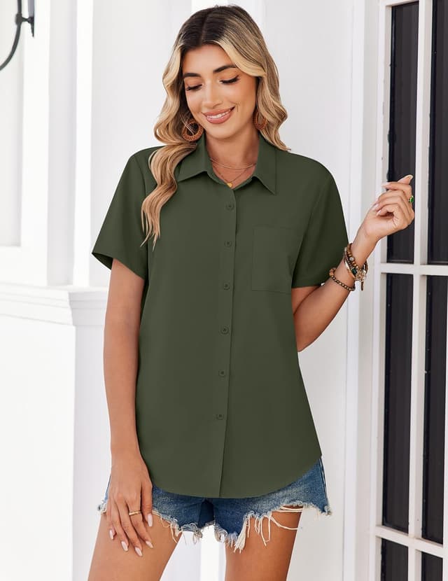 Thumbnail 4 de Zeagoo Women Blouse Short Sleeve Button-Down Shirt
