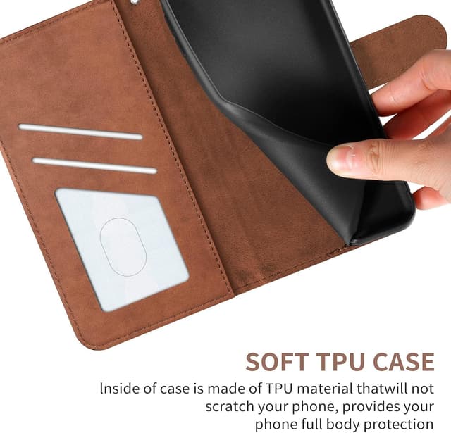 Detalle de Nbziyoo Embossed Deer Floral Flip Wallet Case for iPhone 13 Pro Max (Brown)