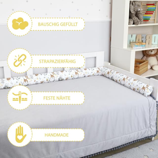 Detalle de Totsy Baby Seitenschläferkissen & Bettschlange 300 cm aus Baumwolle (Kopf-/Nackenrolle, Oeko-Tex)