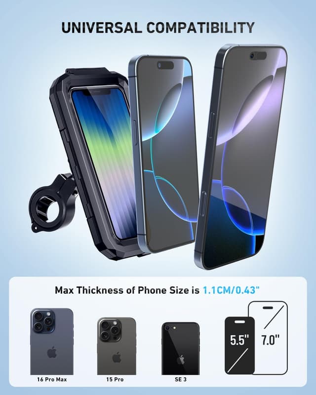 Detalle de LUROON Support téléphone vélo moto scooter étanche avec rotation 360° – pour smartphones 5,5 à 7,0 pouces