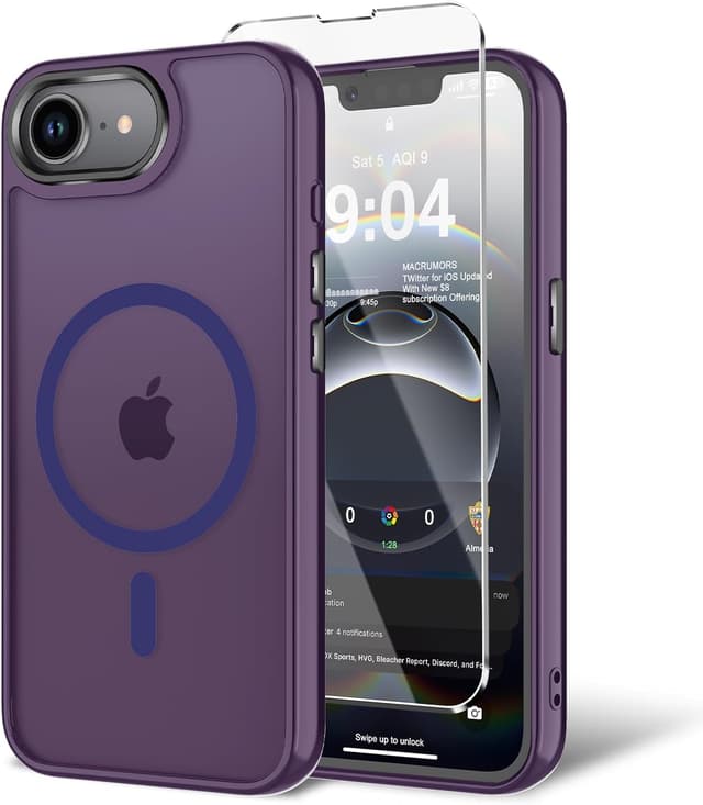 Detalle de BPOASE iPhone 16E / iPhone 17E Case with Screen Protector (Matte Dark Purple, MagSafe Compatible)