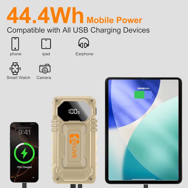 Detalle de EVLIVE 2000A jump starter for 12V cars