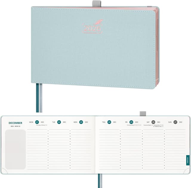 Detalle de BEZEND Agenda 2026 semainier vertical 14 x 23 cm, couverture rigide PU bleu Hollandais