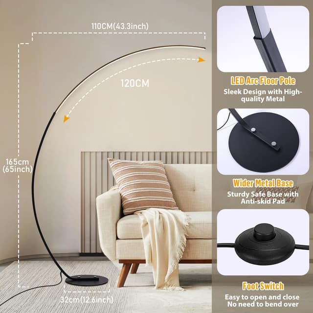 Detalle de Linkenail LED Stehlampe mit Bogen für Wohnzimmer, dimmbar (25 W, 3 Farbtemperaturen) inkl. Fernbedienung