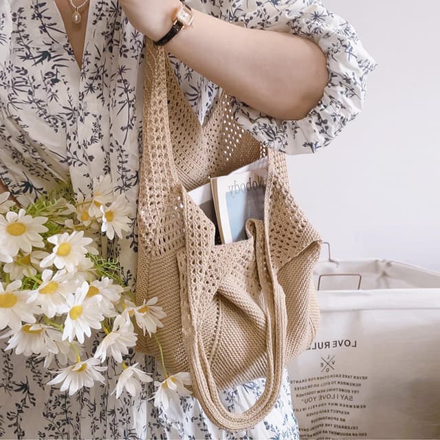 Detalle 2 de Mabecol Sac de plage femme en polyester tricoté, grand cabas à bandoulière