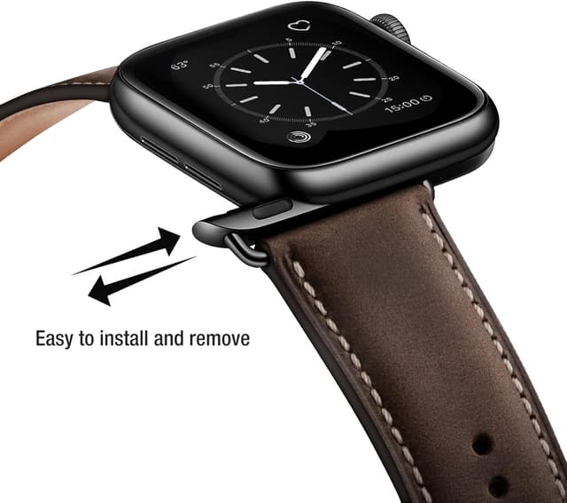 Detalle de Bracelet Apple Watch en cuir véritable WFEAGL (44/45/46/49 mm et 42 mm) pour Series/SE/Ultra, café ou noir