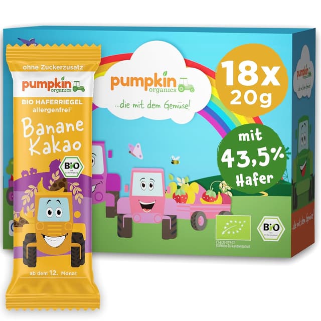 Imagen de Pumpkin Organics Bio Haferriegel Banane Kakao (18x20g) 🍪 en OfertitasTOP