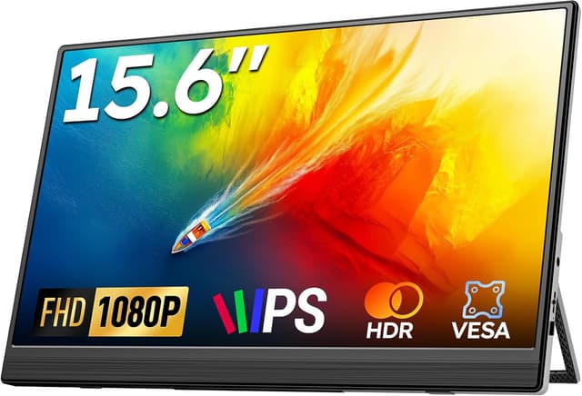 Detalle de Omiodo Tragbarer Monitor 15,6" FHD 1080p IPS – ultradünn mit Ständer, Lautsprechern, VESA und USB-C/HDMI