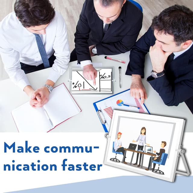 Detalle de Nicpro A3 Double-Sided Magnetic Dry Erase Mini Whiteboard (40 x 30 cm) with Stand, 8 Pens, Eraser & Magnets