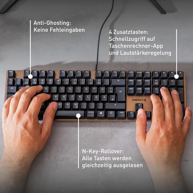 Thumbnail 4 de CHERRY KC 200 MX (QWERTZ) mechanische Office-Tastatur mit MX2A Brown, Kabel & eloxierter Metallplatte – schwarz/bronze