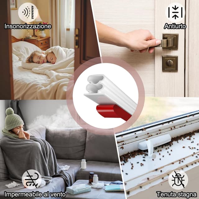 Detalle 2 de Hzetuu guarnizione adesiva per finestre e porte, 10 m bianco: isolamento termico e acustico anti-spifferi