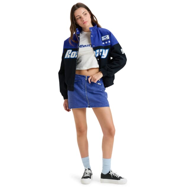 Detalle de Roxy Chaqueta de mujer Chloe Kim Moto Roxy, bomber estilo motociclista 100% algodón