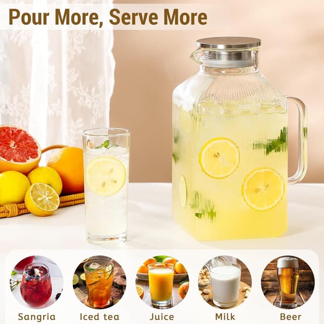 Detalle de 1 Gallon Thickened Square Glass Pitcher with Lid (Borosilicate) — Classic Vertical Stripe Carafe