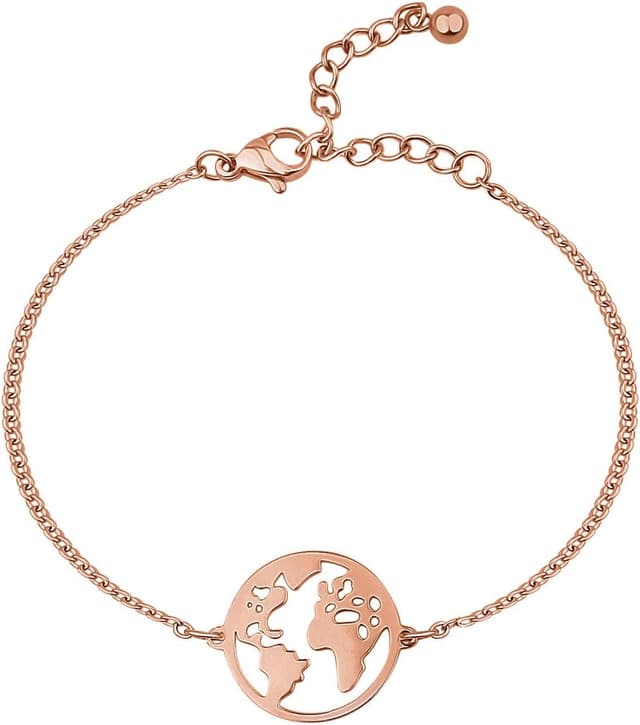 Detalle de BONNYBIRD® wasserfestes Edelstahl-Armband mit Weltkugel-Anhänger (silber, gold & roségold), 100% wasserfest & verstellbar