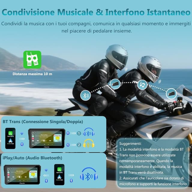 Detalle de Carpuride W602S Pro Schermo per moto CarPlay con Bluetooth, 6,25" touch impermeabile e controller cablato
