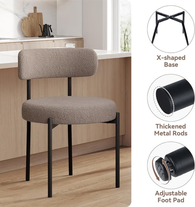 Detalle de Hawthyhome Esszimmerstühle im 4er-Set mit Bouclé-Optik, gepolstert & Metall-/Holzbeinen (grau-braun)