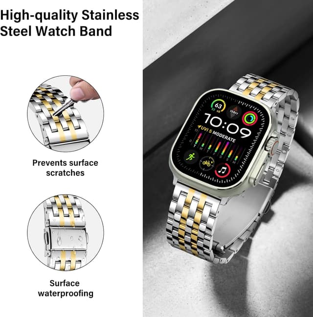 Detalle de Tasikar stainless steel metal watch strap (Silver-Gold) for Apple Watch 42mm/41mm/40mm/38mm