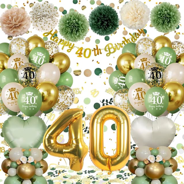 Imagen de Decoracion 40 Cumpleaños Globos oro verde 32" 🎉 en OfertitasTOP