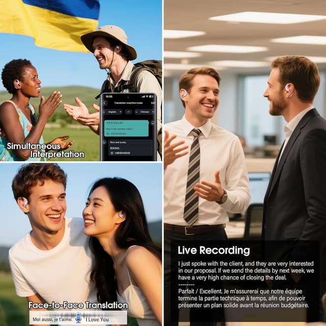 Thumbnail 6 de QXUFV AI Écouteur Traducteur Instantané — 164 langues, open-ear et modes de traduction