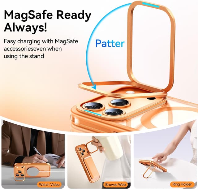 Detalle 2 de Peerock Invisible Lens Stand Case for iPhone 17 Pro (MagSafe) with Camera Control Button — Cosmic Orange