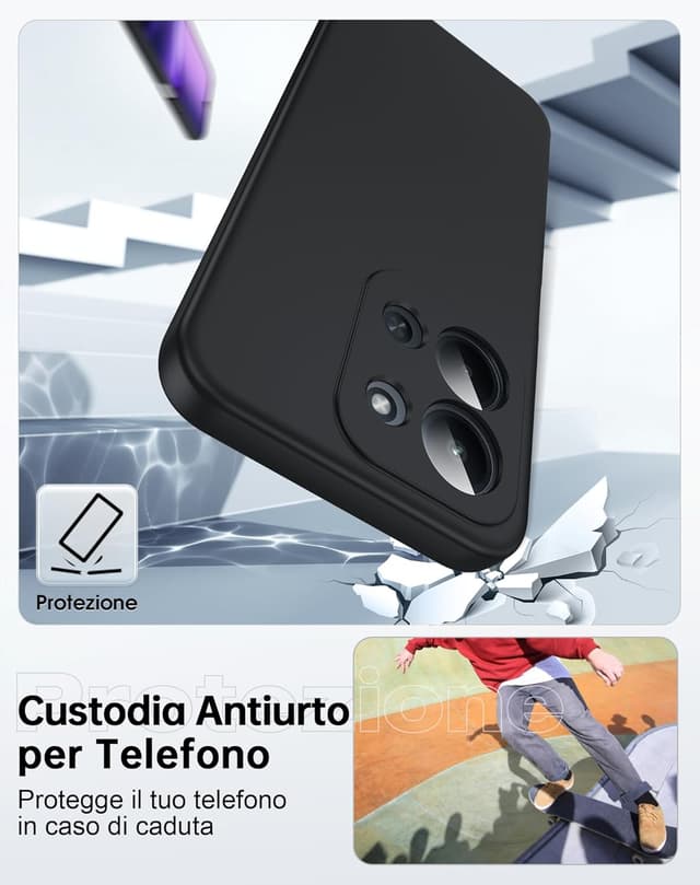 Detalle de LeYi Cover per Redmi 15C 4G/5G con vetro temperato (2 pezzi) e custodia ultra slim in TPU, protezione fotocamera, nero