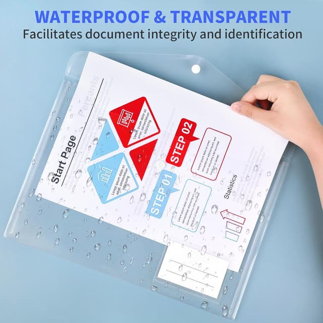 Detalle de Smarpau A4 Plastic Wallets (10 Pack) – Clear document folders with button closure, labels and pocket