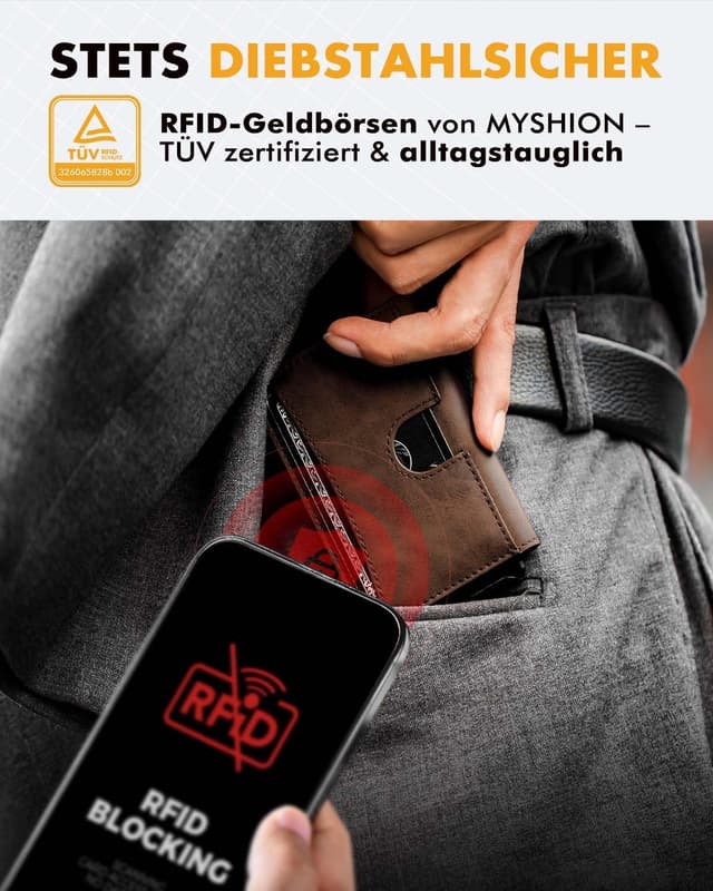 Detalle de MYSHION Geldbörse Herren RFID Schutz 12 Karten
