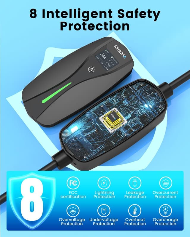 Thumbnail 6 de SEGUMA Level 2 EV Charger with NEMA 10-30 Plug, 24A 240V (10–24A Adjustable), 25FT J1772 Portable Dryer-Outlet Charger