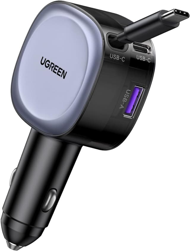 Detalle de UGREEN 75W Retractable Car Charger 3‑in‑1