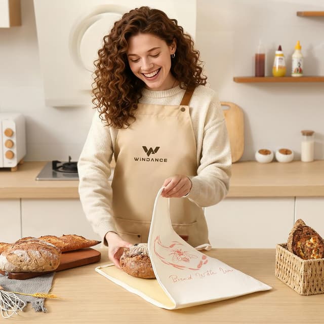 Detalle de WiNDANCE Wide Zipper Access Beeswax Bread Bags (XL) — Reusable Beeswax Linen Cotton Sourdough Bags, 2-Pack