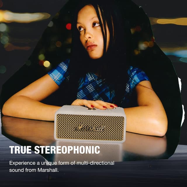 Detalle de Marshall Emberton III Portable Bluetooth Speaker (IP67 Waterproof, True Stereophonic Sound) — Cream
