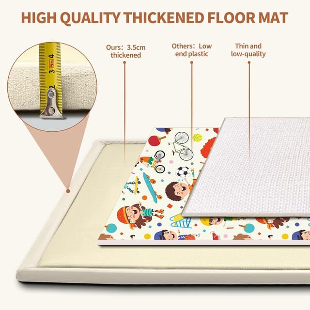 Detalle 2 de SUNYRISY Baby Play Mat (3.5cm thick) 180 x 200 cm – foldable, non-slip foam rug for crawling & play, beige