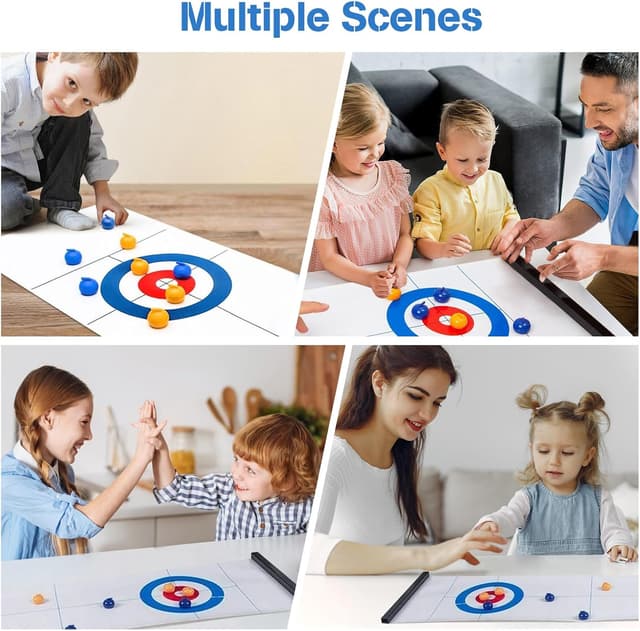 Detalle de MEETOZ Tabletop Curling Game (portable team board game) with 16 curling stones