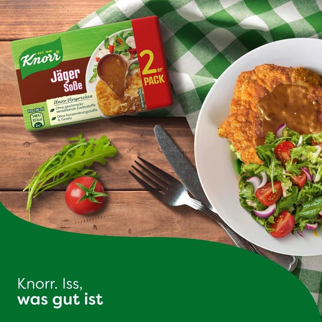 Detalle de Knorr Jäger Soße als braune Sauce ohne geschmacksverstärkende Zusatzstoffe, 2er Pack à 46 g (18 Portionen)