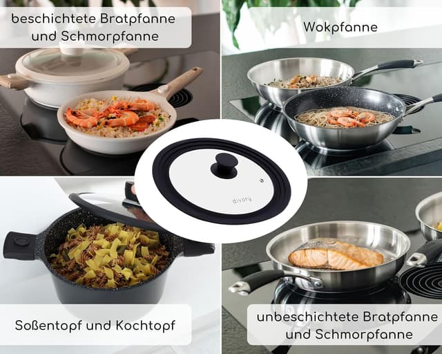 Detalle 2 de DIVORY Pfannendeckel für 28, 30 & 32 cm – Glasdeckel mit abgestuftem Silikonrand