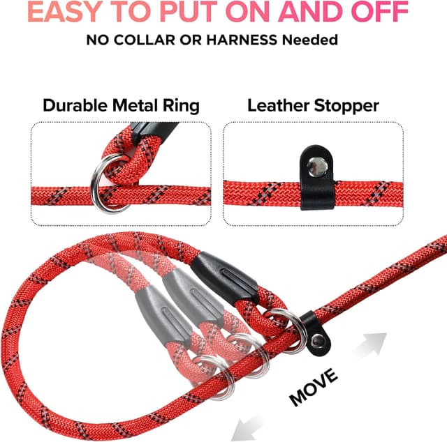 Detalle de Loutep 1.5m rope dog slip lead with reflective stitching (no collar or harness needed)