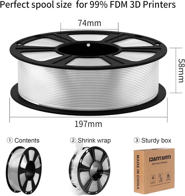 Detalle de GIANTARM PLA Filament 1,75 mm (transparent) – 1 kg Rolle für saubere 3D-Drucke