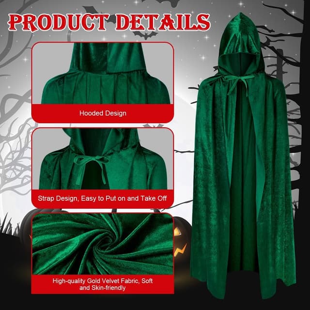Thumbnail 1 de AOOWU Mittelalter Kapuzenumhang Dunkelgrün 🎭