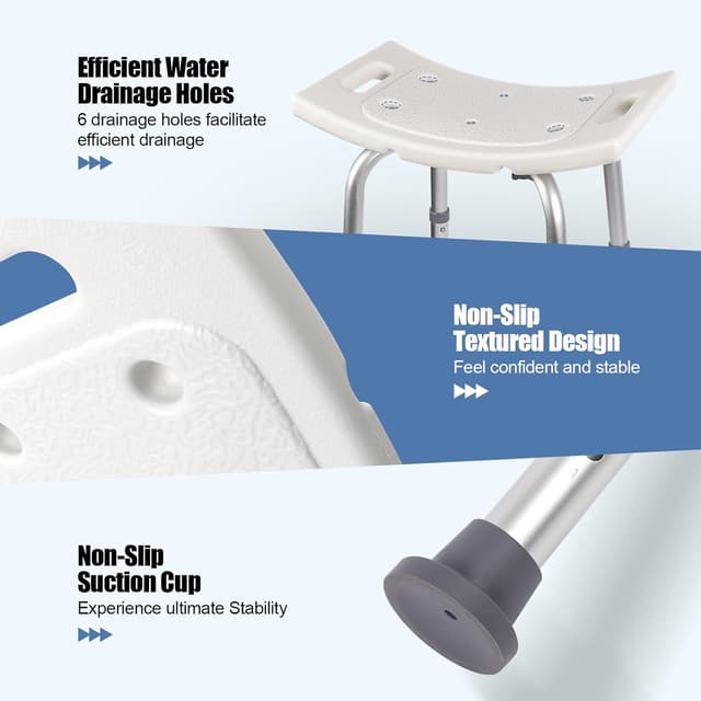 Detalle de Ez2care Non-Slip Adjustable Shower Stool (Rust-Free Aluminium) – 37.5 to 49.5 cm