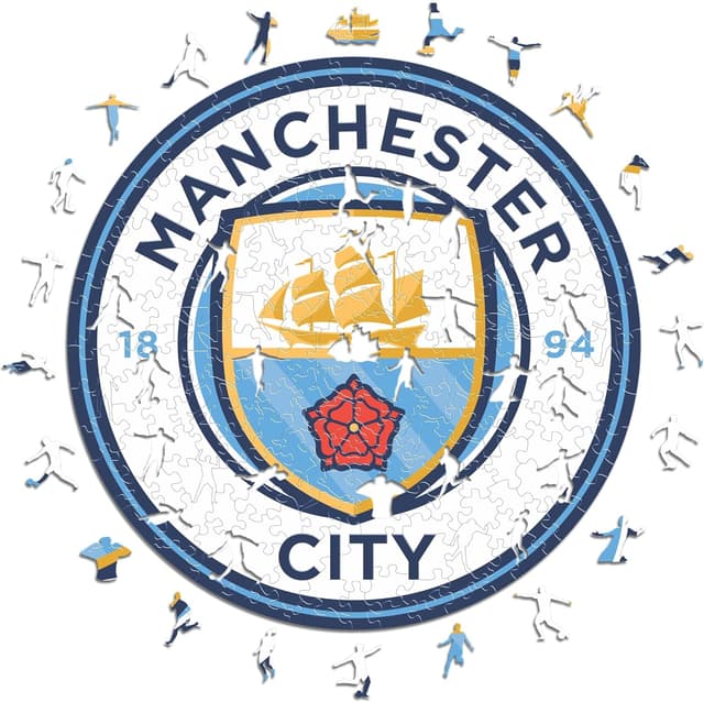 Detalle de Iconic Puzzles Manchester City (Logo) – Puzzle en bois sous licence officielle, 150 pièces, taille S