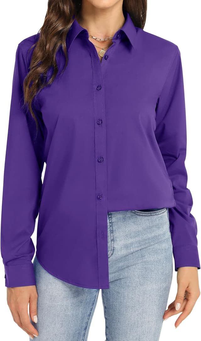 Detalle de J.VER Damen-Bluse aus Baumwolle (95% Baumwolle/5% Elasthan), bügelfrei, Langarm – Business & Freizeit