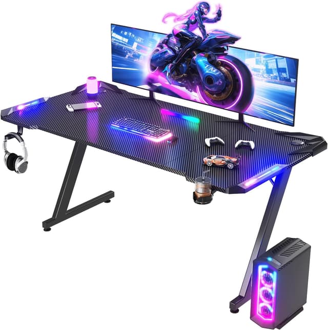 Detalle de JUMMICO Scrivania Gaming LED RGB 160x60